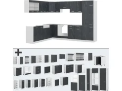 Vicco R-Line Einbauküche Schwarz Beton/Weiß 227 x 287 cm AP Anthrazit ohne E-Geräte