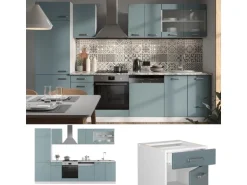 Vicco R-Line Küche Blau-Grau/Weiß 300 cm ohne Arbeitsplatte ohne E-Geräte