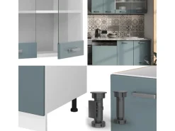 Vicco R-Line Küche Blau-Grau/Weiß 300 cm ohne Arbeitsplatte ohne E-Geräte