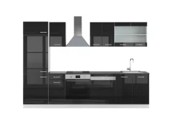 Vicco R-Line Küche Schwarz Hochglanz/Weiß 300 cm AP Anthrazit ohne E-Geräte