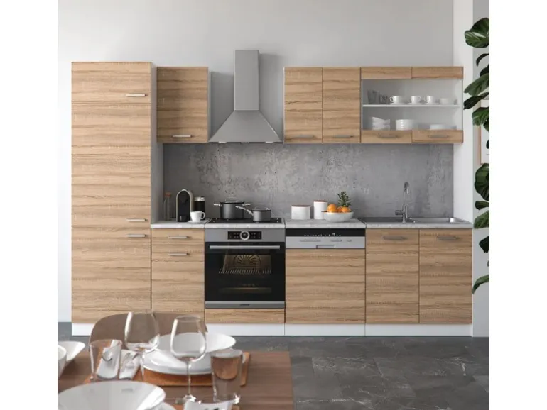 Vicco R-Line Küche Sonoma 300 cm AP Marmor ohne E-Geräte