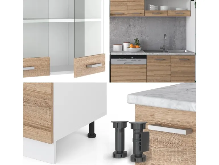 Vicco R-Line Küche Sonoma 300 cm AP Marmor ohne E-Geräte