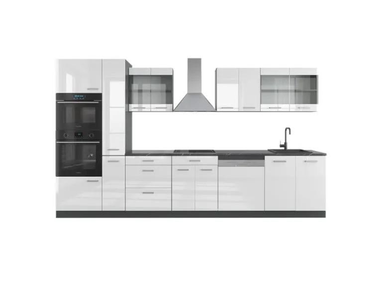 Vicco R-Line Küche Weiß Hochglanz/Anthrazit 350 cm mit Hochschrankohne Arbeitsplatte ohne E-Geräte