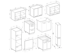 Vicco R-Line Küche Weiß Hochglanz/Anthrazit 350 cm mit Hochschrankohne Arbeitsplatte ohne E-Geräte