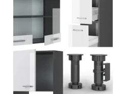 Vicco R-Line Küche Weiß Hochglanz/Anthrazit 350 cm mit Hochschrankohne Arbeitsplatte ohne E-Geräte
