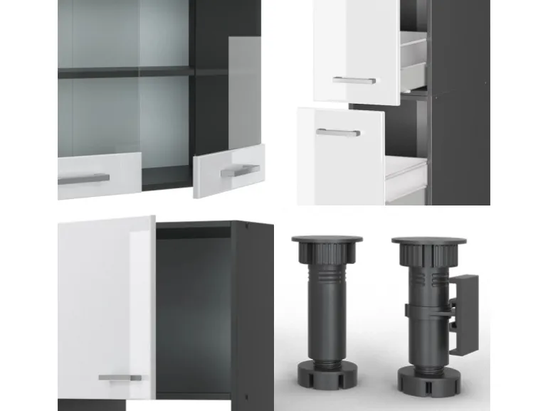 Vicco R-Line Küche Weiß Hochglanz/Anthrazit 350 cm mit Hochschrankohne Arbeitsplatte ohne E-Geräte