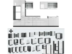 Vicco R-Line Küche Weiß Hochglanz/Anthrazit 350 cm mit HochschrankAP Eiche ohne E-Geräte