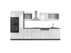 Vicco R-Line Küche Weiß Hochglanz/Anthrazit 350 cm mit Hochschrank ohne E-Geräte