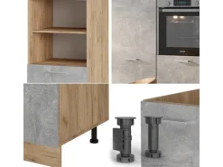 Vicco R-Line Küchenblock Beton/Goldkraft Eiche 180 cm ohne Arbeitsplatte ohne E-Geräte