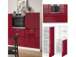 Vicco R-Line Küchenblock Bordeaux Hochglanz/Weiß 180 cm ohne Arbeitsplatte ohne E-Geräte