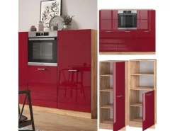 Vicco R-Line Küchenblock Bordeaux Hochglanz/Goldkraft Eiche 180 cm ohne Arbeitsplatte ohne E-Geräte