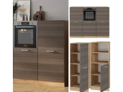 Vicco R-Line Küchenblock Edelgrau/Goldkraft Eiche 180 cm ohne Arbeitsplatte ohne E-Geräte