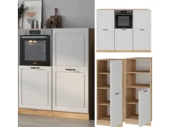 Vicco R-Line Küchenblock Weiß Landhaus/Goldkraft Eiche 180 cm ohne Arbeitsplatte ohne E-Geräte