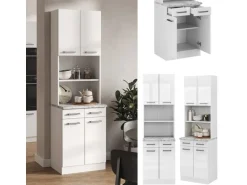 Vicco R-Line Küchenblock Weiß Hochglanz 60 cm AP Marmor ohne E-Geräte