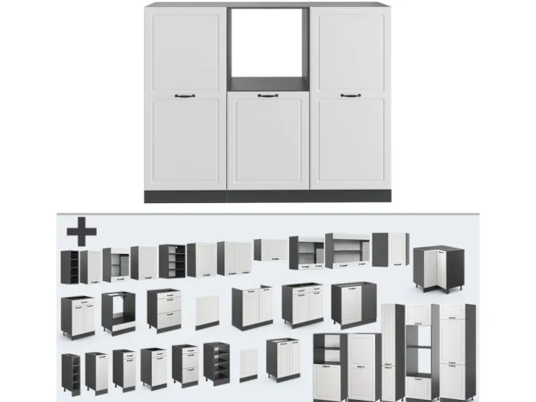 Vicco R-Line Küchenblock Weiß Landhaus/Anthrazit 180 cm ohne Arbeitsplatte ohne E-Geräte