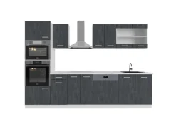 Vicco R-Line Küchenmöbel Schwarz Beton/Weiß 300 cm AP Marmor ohne E-Geräte