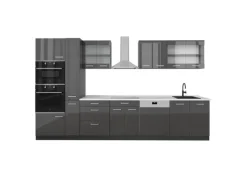 Vicco R-Line Küchenzeile Anthrazit Hochglanz/Anthrazit 350 cm AP Marmor ohne E-Geräte