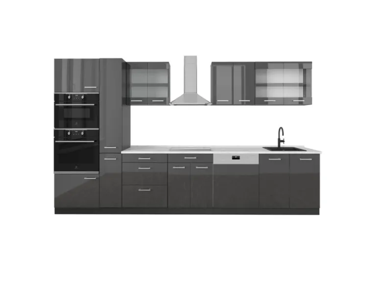 Vicco R-Line Küchenzeile Anthrazit Hochglanz/Anthrazit 350 cm AP Marmor ohne E-Geräte