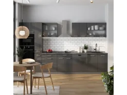 Vicco R-Line Küchenzeile Anthrazit Hochglanz/Anthrazit 350 cm AP Marmor ohne E-Geräte