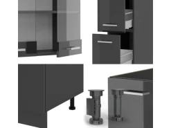 Vicco R-Line Küchenzeile Anthrazit Hochglanz/Anthrazit 350 cm AP Marmor ohne E-Geräte