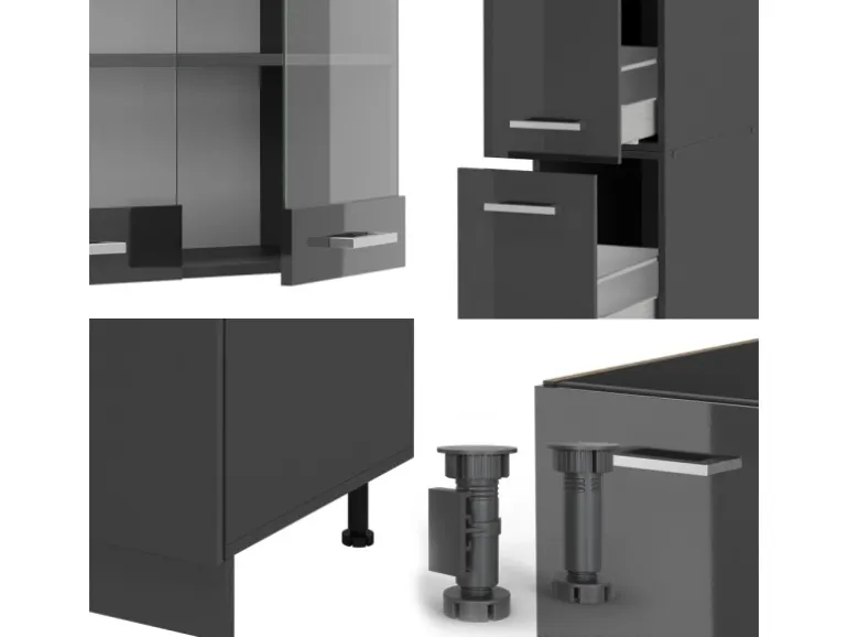 Vicco R-Line Küchenzeile Anthrazit Hochglanz/Anthrazit 350 cm AP Marmor ohne E-Geräte