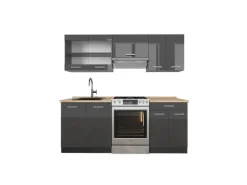 Vicco R-Line Küchenzeile Anthrazit Hochglanz/Anthrazit 200 cm ohne Arbeitsplatte ohne E-Geräte