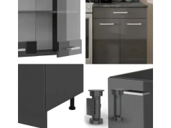 Vicco R-Line Küchenzeile Anthrazit Hochglanz/Anthrazit 200 cm ohne Arbeitsplatte ohne E-Geräte