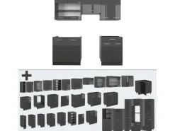 Vicco R-Line Küchenzeile Anthrazit Hochglanz/Anthrazit 200 cm ohne Arbeitsplatte ohne E-Geräte
