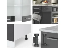 Vicco R-Line Küchenzeile Anthrazit Hochglanz/Weiß 240 cm AP Anthrazit ohne E-Geräte