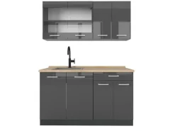 Vicco R-Line Küchenzeile Anthrazit Hochglanz/Anthrazit 140 cm AP Eiche ohne E-Geräte