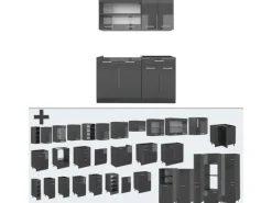 Vicco R-Line Küchenzeile Anthrazit Hochglanz/Anthrazit 140 cm AP Eiche ohne E-Geräte