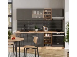 Vicco R-Line Küchenzeile Anthrazit Hochglanz/Goldkraft Eiche 240 cm ohne Arbeitsplatte ohne E-Geräte