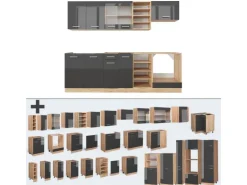 Vicco R-Line Küchenzeile Anthrazit Hochglanz/Goldkraft Eiche 240 cm ohne Arbeitsplatte ohne E-Geräte