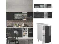 Vicco R-Line Küchenzeile Anthrazit Hochglanz/Weiß 240 cm AP Eiche ohne E-Geräte