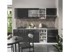 Vicco R-Line Küchenzeile Anthrazit Hochglanz/Weiß 240 cm AP Eiche ohne E-Geräte