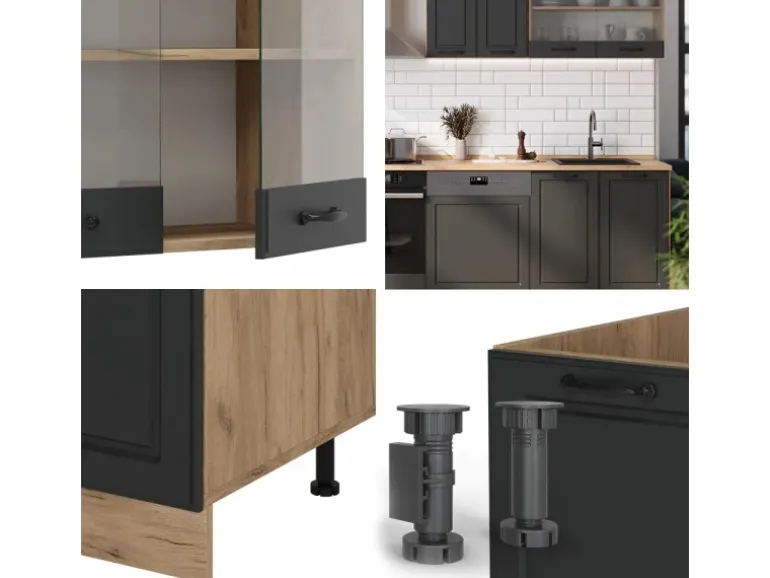 Vicco R-Line Küchenzeile Anthrazit Landhaus/Goldkraft Eiche 300 cm AP Eiche ohne E-Geräte