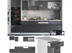 Vicco R-Line Küchenzeile Anthrazit Hochglanz/Weiß 300 cm mit HochschrankAP Eiche ohne E-Geräte