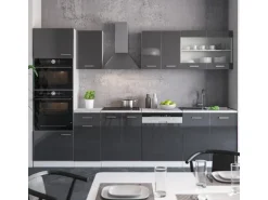 Vicco R-Line Küchenzeile Anthrazit Hochglanz/Weiß 300 cm mit HochschrankAP Eiche ohne E-Geräte