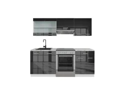 Vicco R-Line Küchenzeile Anthrazit Hochglanz/Weiß 200 cm AP Marmor ohne E-Geräte