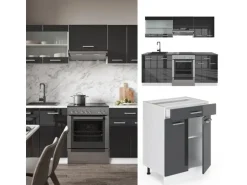 Vicco R-Line Küchenzeile Anthrazit Hochglanz/Weiß 200 cm AP Marmor ohne E-Geräte