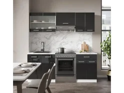 Vicco R-Line Küchenzeile Anthrazit Hochglanz/Weiß 200 cm AP Marmor ohne E-Geräte