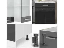 Vicco R-Line Küchenzeile Anthrazit Hochglanz/Weiß 200 cm AP Marmor ohne E-Geräte