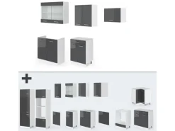 Vicco R-Line Küchenzeile Anthrazit Hochglanz/Weiß 200 cm AP Marmor ohne E-Geräte