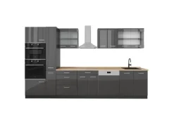 Vicco R-Line Küchenzeile Anthrazit Hochglanz/Anthrazit 350 cm AP Eiche ohne E-Geräte