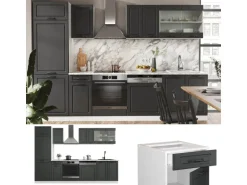 Vicco R-Line Küchenzeile Anthrazit Landhaus/Weiß 300 cm AP Anthrazit ohne E-Geräte