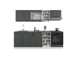 Vicco R-Line Küchenzeile Anthrazit Landhaus/Weiß 240 cm ohne Arbeitsplatte ohne E-Geräte