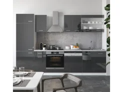 Vicco R-Line Küchenzeile Anthrazit Hochglanz/Weiß 300 cm AP Marmor ohne E-Geräte