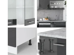 Vicco R-Line Küchenzeile Anthrazit Hochglanz/Weiß 300 cm AP Marmor ohne E-Geräte