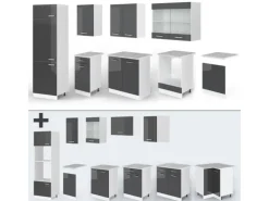 Vicco R-Line Küchenzeile Anthrazit Hochglanz/Weiß 300 cm AP Marmor ohne E-Geräte