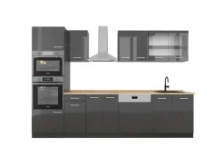 Vicco R-Line Küchenzeile Anthrazit Hochglanz/Anthrazit 300 cm mit HochschrankAP Eiche ohne E-Geräte